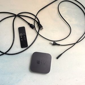 Apple TV with cords and remote